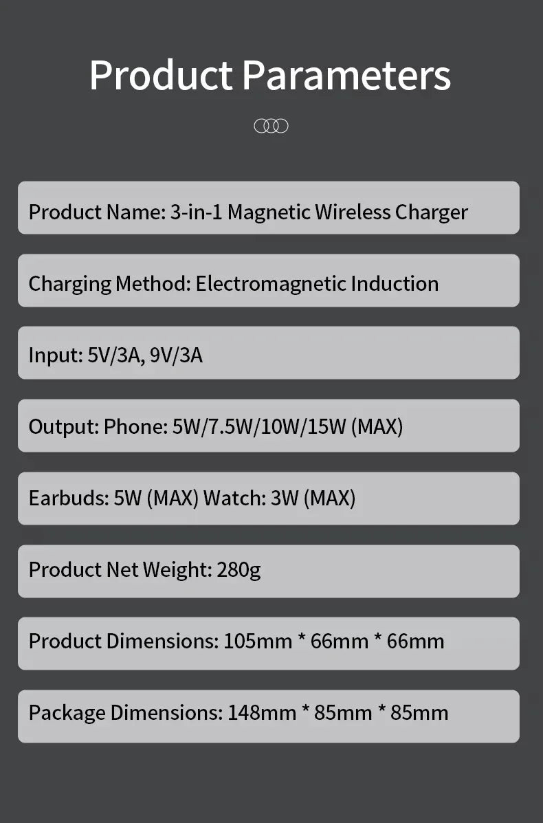 Chargeur magnetique sans fil 3-en-1