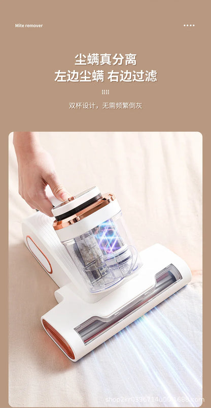 Aspirateur anti-acariens sans fil à forte aspiration avec double bac de collecte de poussière et lumière UV pour le nettoyage de la literie et des canapés à la maison