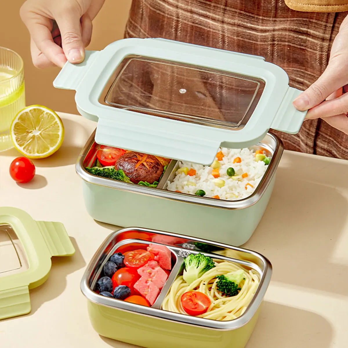 Boîte à déjeuner à compartiment en acier inoxydable 304 pour micro-ondes, boîte à Bento empilable anti-fuite pour étudiant, récipient alimentaire pour aliments froids et chauds