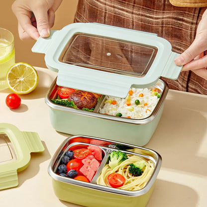 Boîte à déjeuner à compartiment en acier inoxydable 304 pour micro-ondes, boîte à Bento empilable anti-fuite pour étudiant, récipient alimentaire pour aliments froids et chauds