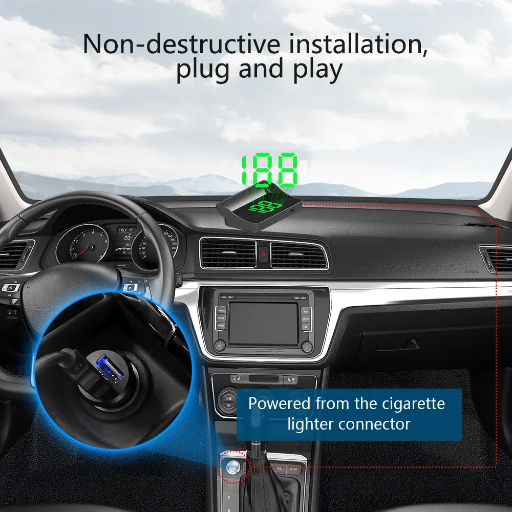 Compteur de vitesse numérique W1 GPS HUD Plug And Play, affichage tête haute pour toutes les voitures, grand police KMH, projecteur de pare-brise, accessoires de voiture