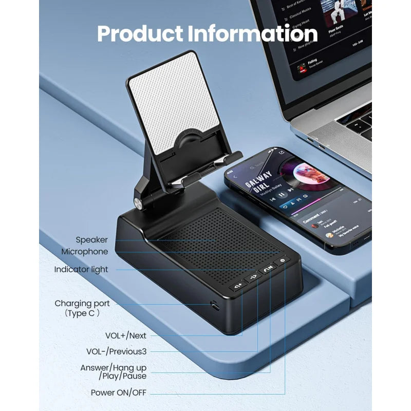 Support de téléphone avec haut-parleur Bluetooth, haut-parleur sonore surround HD, compatible avec tous les iPhone