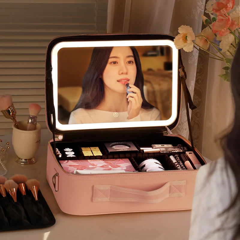 Étui à cosmétiques intelligent LED avec miroir, sac à cosmétiques, sacs de maquillage de voyage pour femmes, sac de rangement Portable à la mode, sacs de maquillage de voyage
