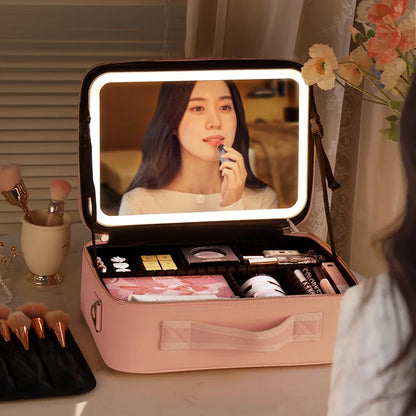 Étui à cosmétiques intelligent LED avec miroir, sac à cosmétiques, sacs de maquillage de voyage pour femmes, sac de rangement Portable à la mode, sacs de maquillage de voyage