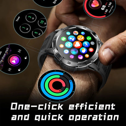 Nouvelle Montre Connectée de Sport Extérieur 2026 pour Hommes avec Boussole, Étanchéité 3ATM, Lampe Torche LED, Suivi de Santé et Appel Bluetooth pour Android et iOS