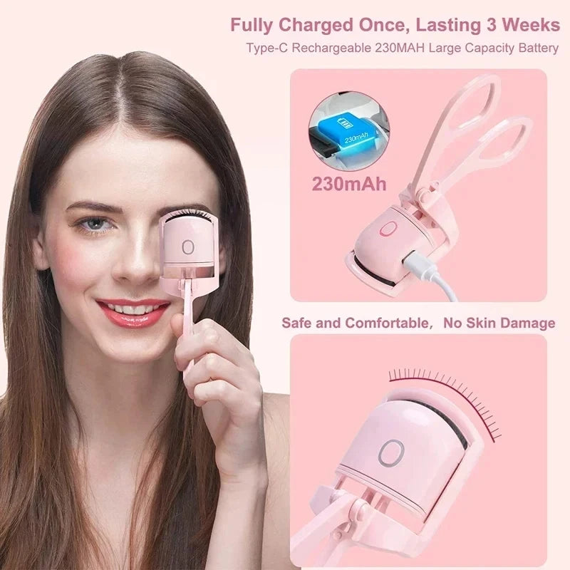 Recourbe-cils chauffant avec écran Lcd, coussinets en Silicone, Protection des cils, bouclage naturel sans endommager les cils, Rechargeable