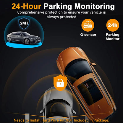 Prada Cam-Enregistreur vidéo de voiture avec vision nocturne, caméra WiFi 360 °, 3/4 canaux, dashcam voiture，caméra de recul，caméra 1080P, DVR, moniteur de stationnement 24h, vue avant droite et arrière, boîte noir