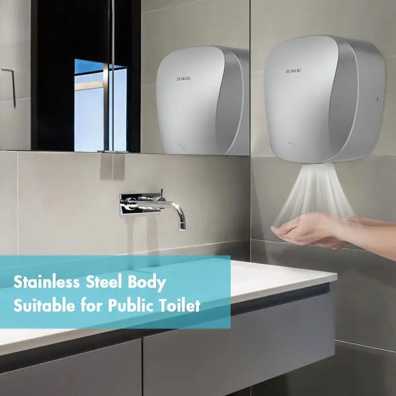 AIKE-Sèche-mains automatique avec filtre HEPA, finition en acier inoxydable brossé, machine à sécher les mains, 1450W, approuvé UL