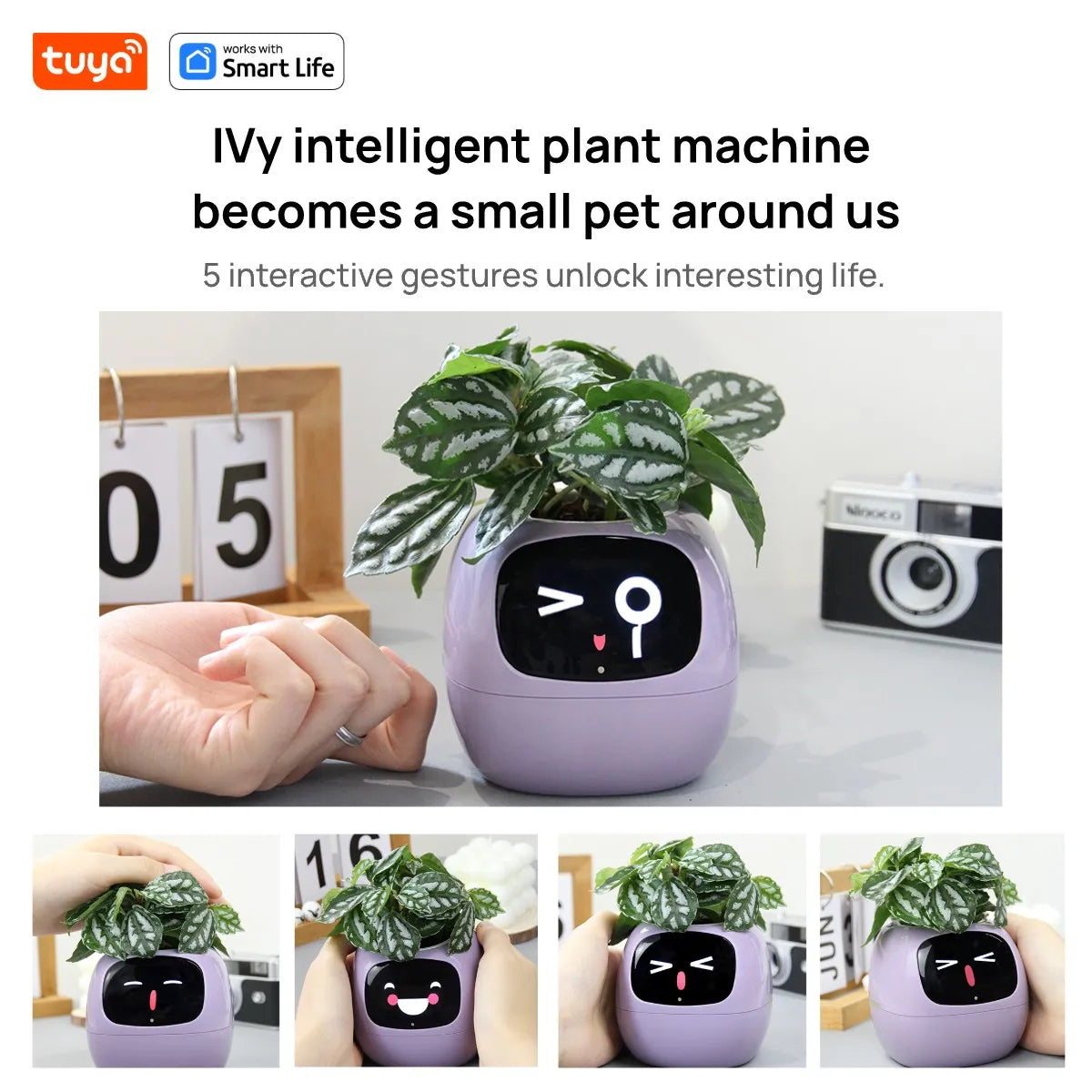 Jardinière intelligente Tuya Gen1 Ivy, plaisir sans fin avec plus de 49 expressions riches, 7 capteurs intelligents, les puces IA rendent la culture des plantes facile et amusante