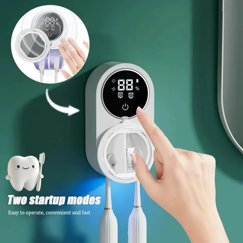 Porte-brosse à dents mural intelligent, dispositif de désinfection pour porte-brosse à dents, support de rangement pour brosse à dents, avec 2 emplacements pour brosses