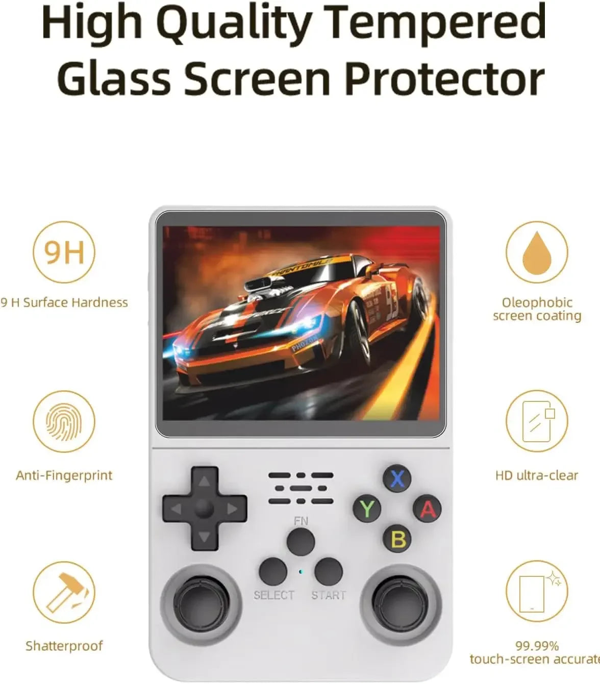 Mallette de rangement de transport 3 en 1 avec protecteurs d'écran en verre trempé pour Console de jeu R36S, Kit de protection, sac et Films anti-rayures