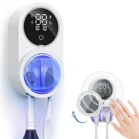 Porte-brosse à dents mural intelligent, dispositif de désinfection pour porte-brosse à dents, support de rangement pour brosse à dents, avec 2 emplacements pour brosses