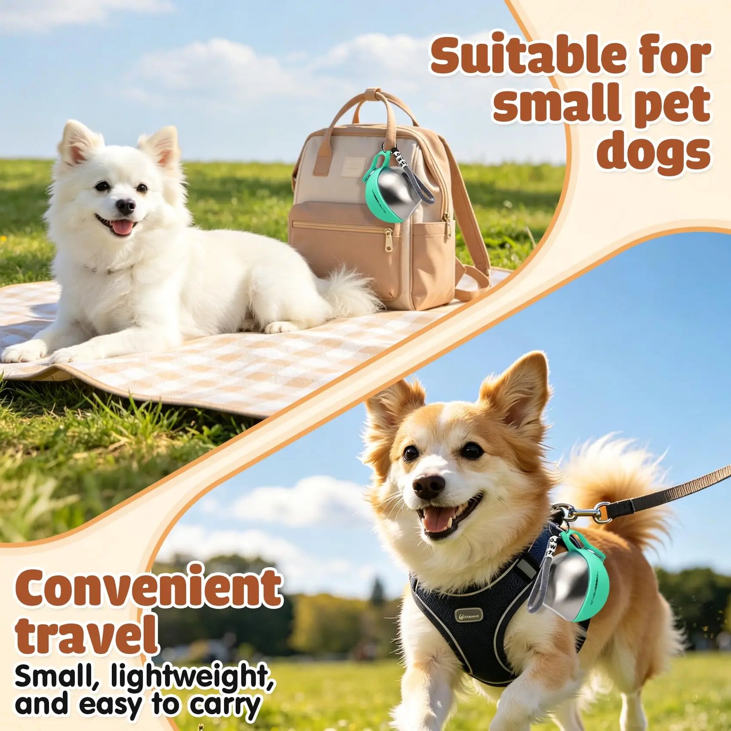 Bouteille d'eau portable pour chien en acier inoxydable avec bol en silicone, anti-fuite, pour chiens, chats, randonnée, voyage, promenade