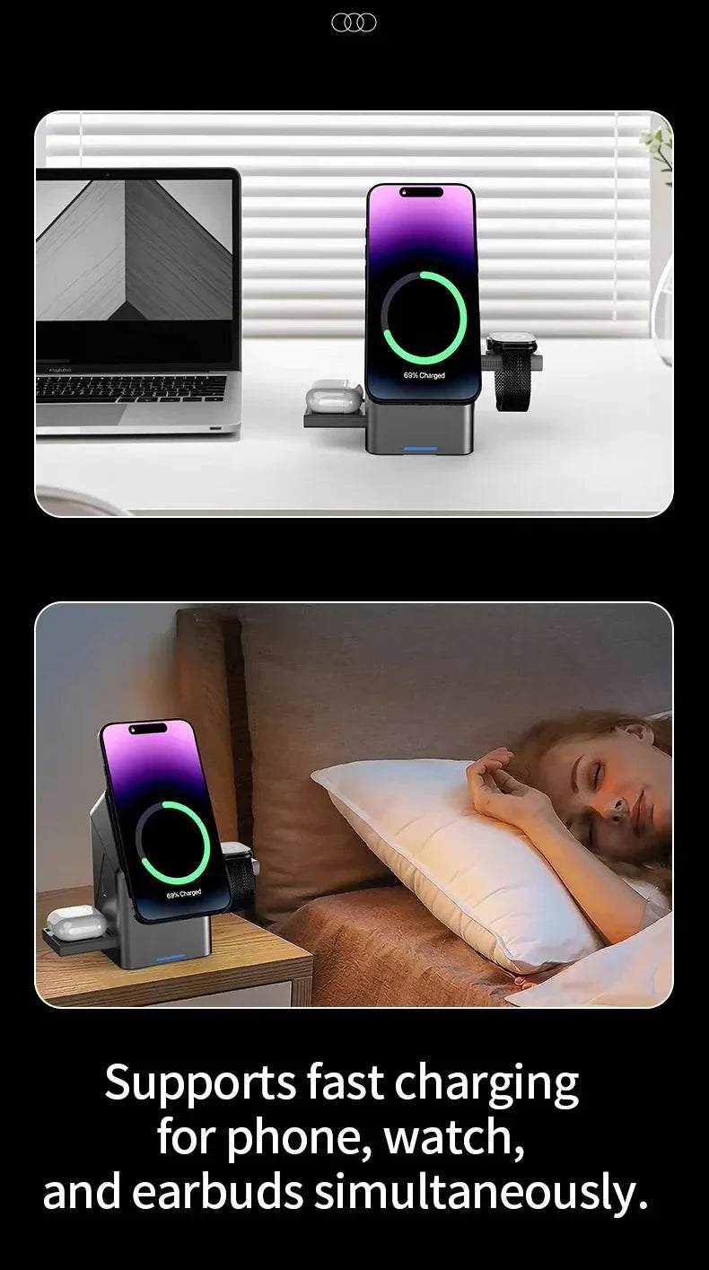Chargeur magnetique sans fil 3-en-1