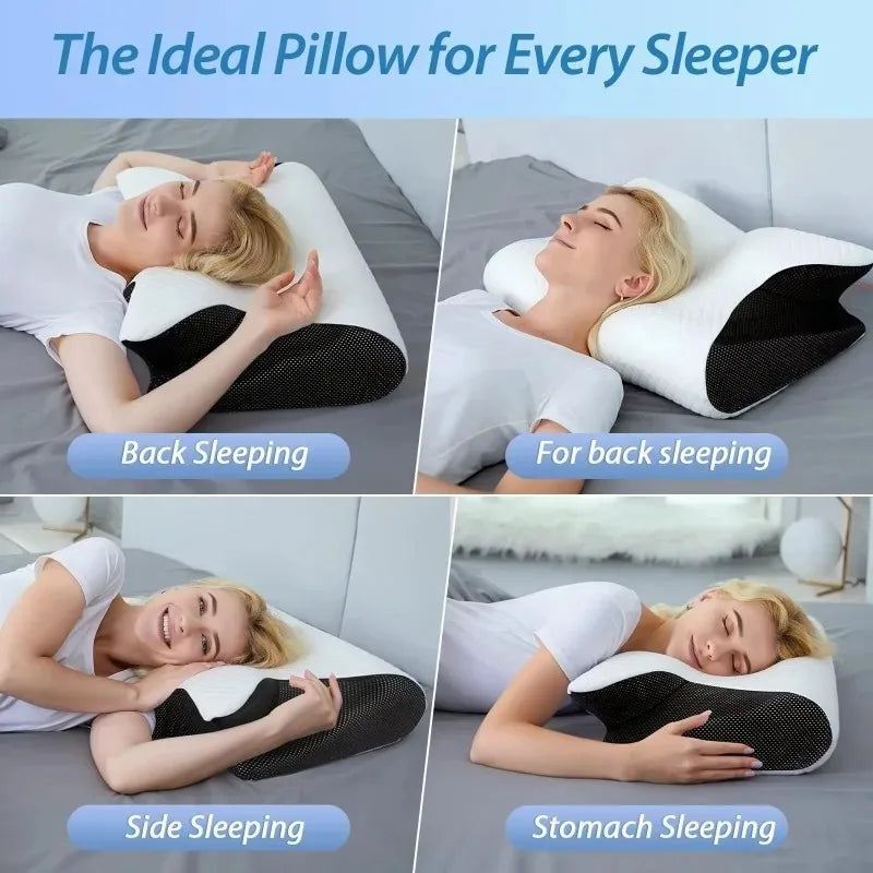 Oreiller ergonomique papillon pour le cou en mousse à mémoire de forme à rebond lent, soutien cervical pour un sommeil confortable, nouveau design en forme de corne