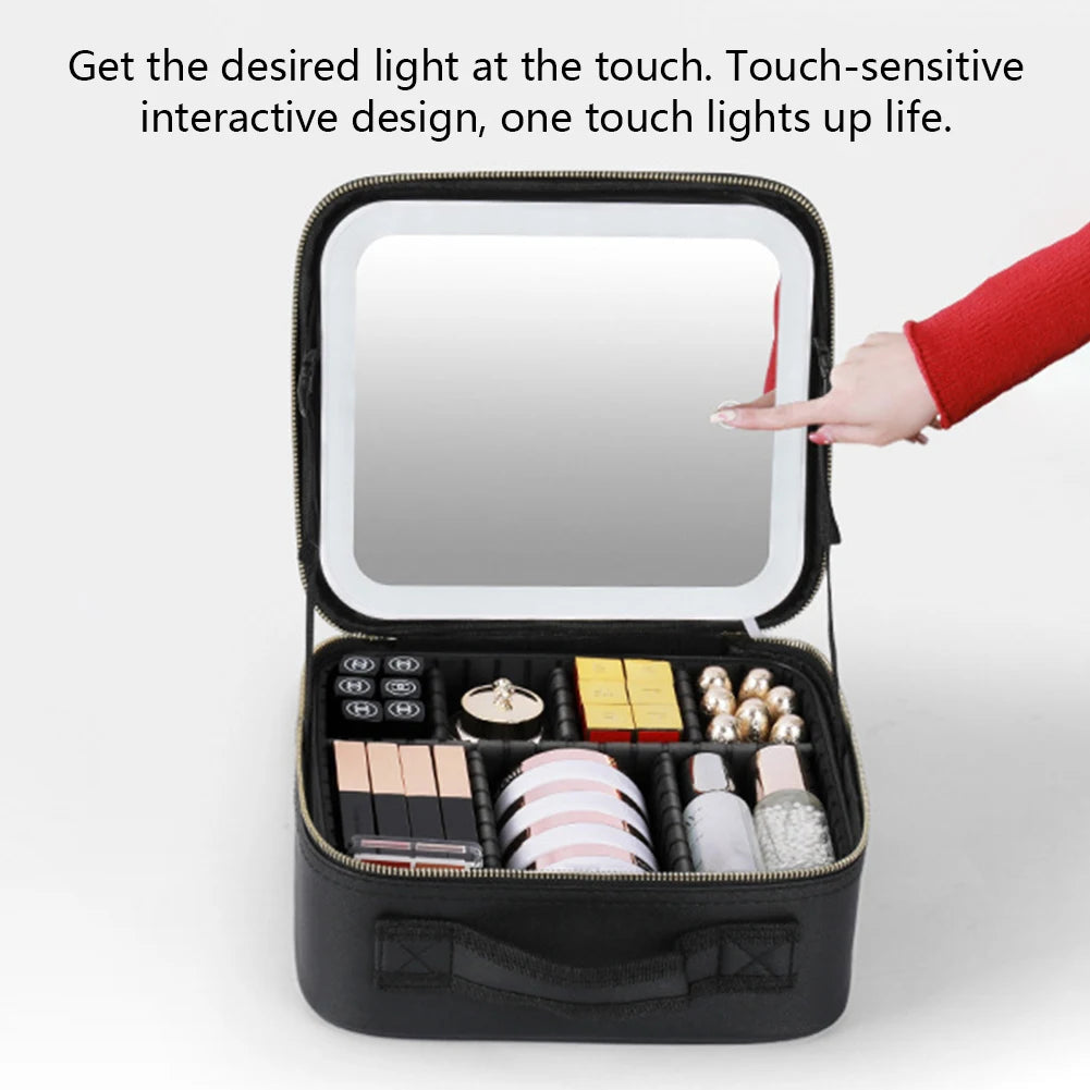 Étui à cosmétiques intelligent LED avec miroir, sac à cosmétiques, sacs de maquillage de voyage pour femmes, sac de rangement Portable à la mode, sacs de maquillage de voyage