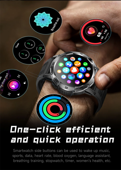 Nouvelle Montre Connectée de Sport Extérieur 2026 pour Hommes avec Boussole, Étanchéité 3ATM, Lampe Torche LED, Suivi de Santé et Appel Bluetooth pour Android et iOS