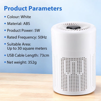 Purificateur d'air, générateur d'ions négatifs, odeur de fumée, purificateur d'air Portable USB pour filtre HEPA domestique, purification efficace de l'air