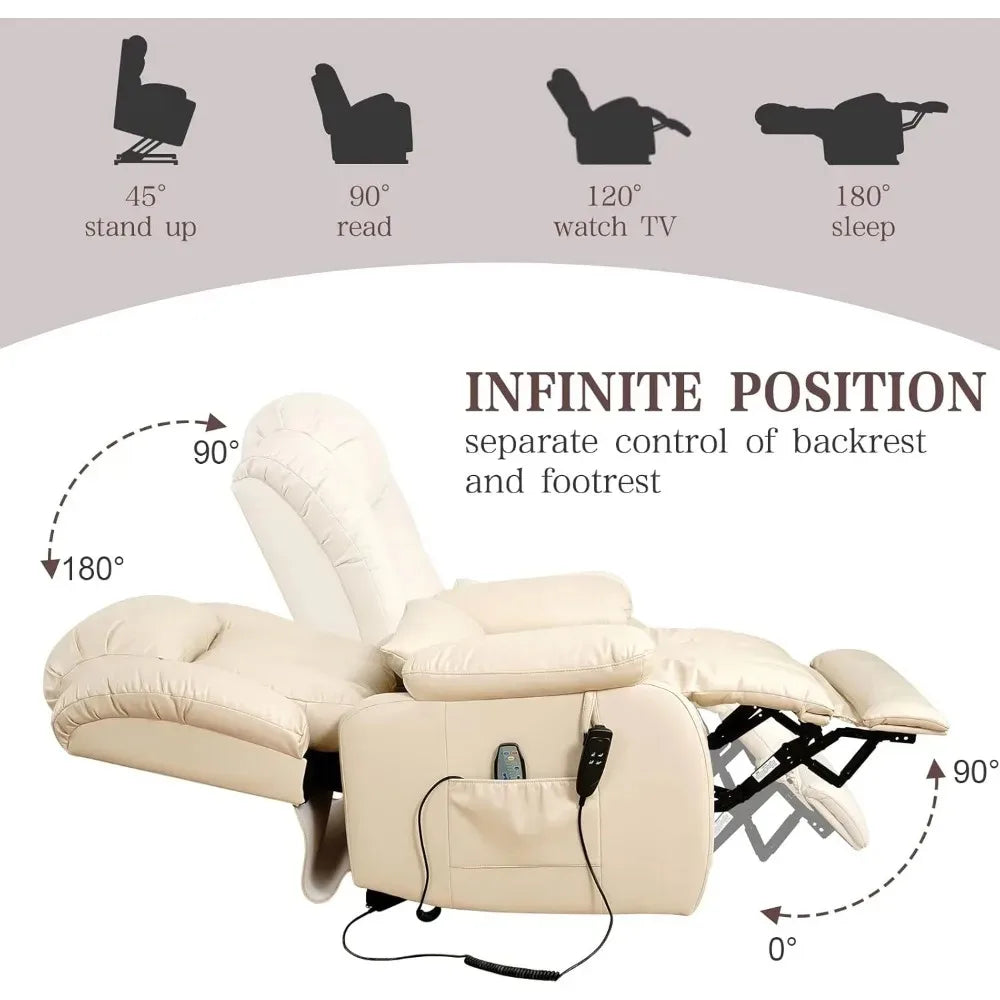 Fauteuil inclinable pour adultes, fauteuil élévateur électrique à double moteur, position infinie, levage plat, massage et chauffage, extension, personnalisé