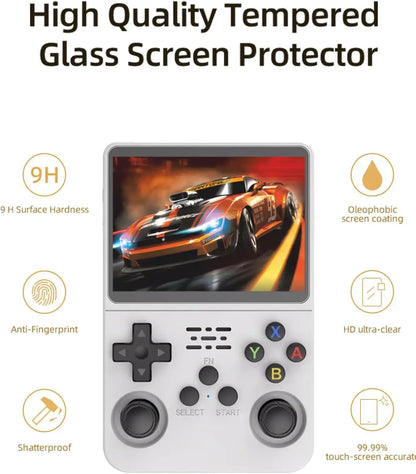 Mallette de rangement de transport 3 en 1 avec protecteurs d'écran en verre trempé pour Console de jeu R36S, Kit de protection, sac et Films anti-rayures