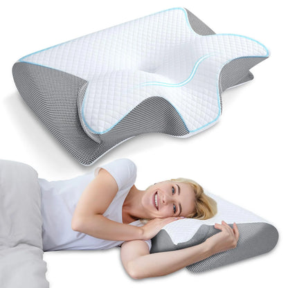 Oreiller ergonomique papillon pour le cou en mousse à mémoire de forme à rebond lent, soutien cervical pour un sommeil confortable, nouveau design en forme de corne