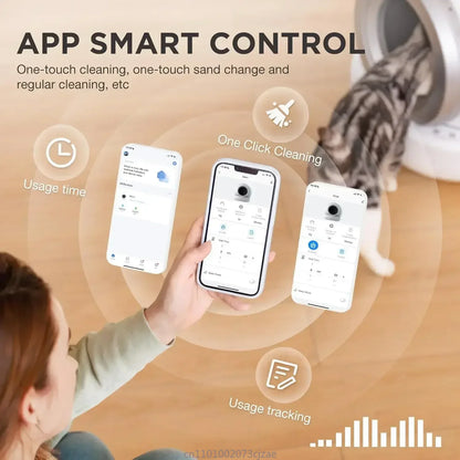 Bac à litière autonettoyant pour chat, grand bac à litière automatique pour chat avec contrôle par application, bac à litière intelligent pris en charge Wi-Fi 2,4 GHz pour chats