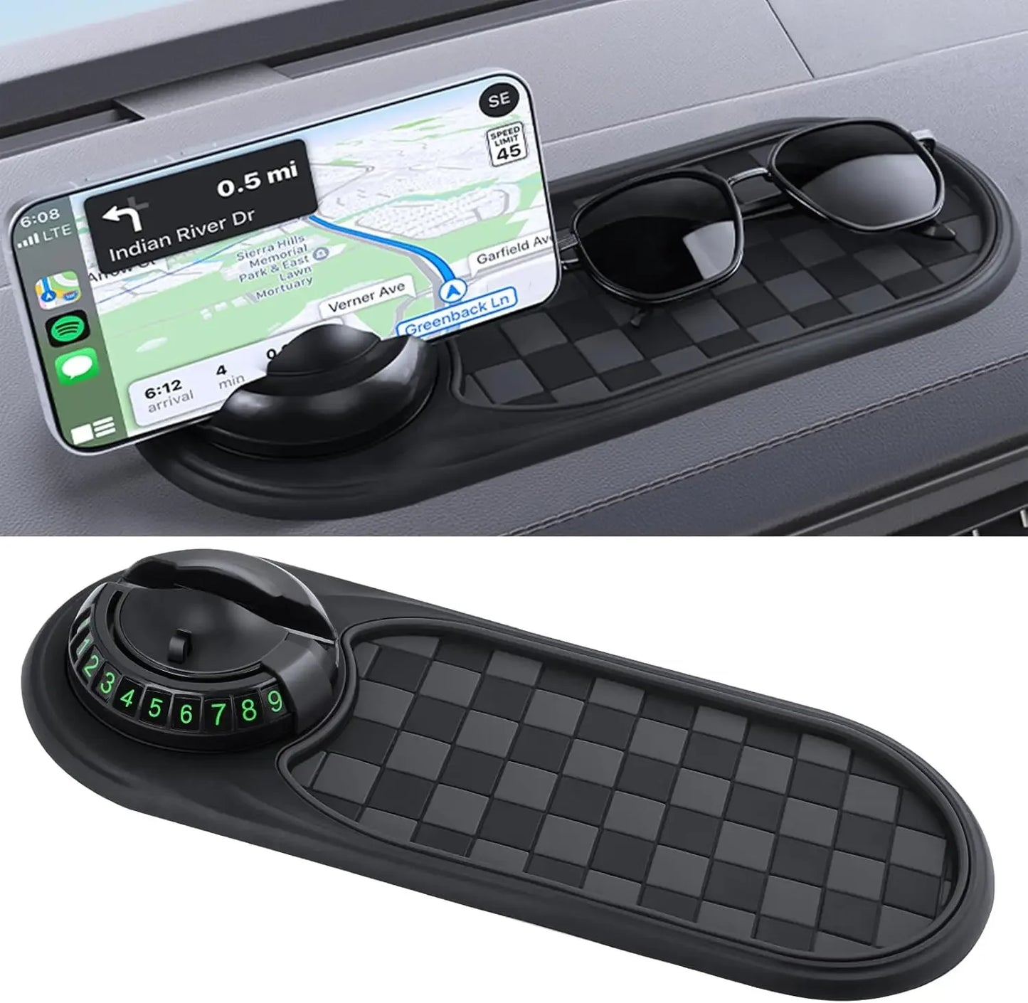 Support de téléphone pour tableau de bord de voiture, tapis antidérapant, Rotation à 360 degrés, support universel, plaque d'immatriculation de stationnement, accessoires d'intérieur multifonctionnels