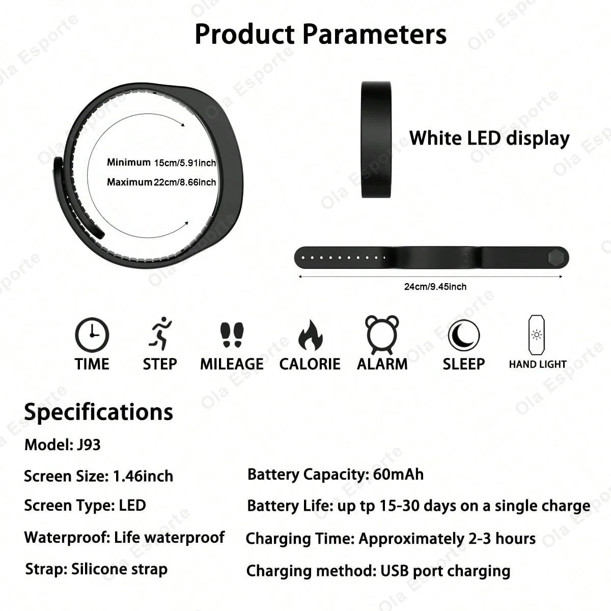 Bracelet intelligent LED numérique étanche, horloge intelligente, podomètre de course, moniteur d'activité, alarme vibrante, rappel, HT30