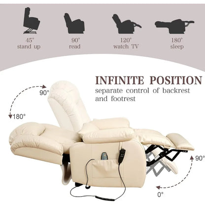 Fauteuil inclinable pour adultes, fauteuil élévateur électrique à double moteur, position infinie, levage plat, massage et chauffage, extension, personnalisé