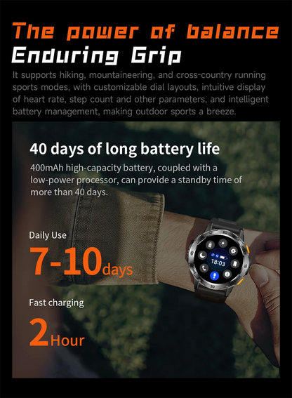 Nouvelle Montre Connectée de Sport Extérieur 2026 pour Hommes avec Boussole, Étanchéité 3ATM, Lampe Torche LED, Suivi de Santé et Appel Bluetooth pour Android et iOS
