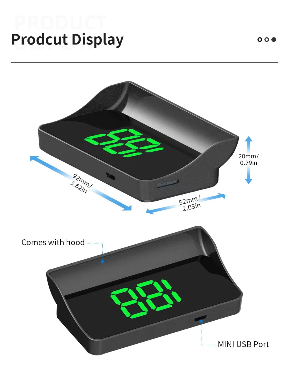 Compteur de vitesse numérique W1 GPS HUD Plug And Play, affichage tête haute pour toutes les voitures, grand police KMH, projecteur de pare-brise, accessoires de voiture