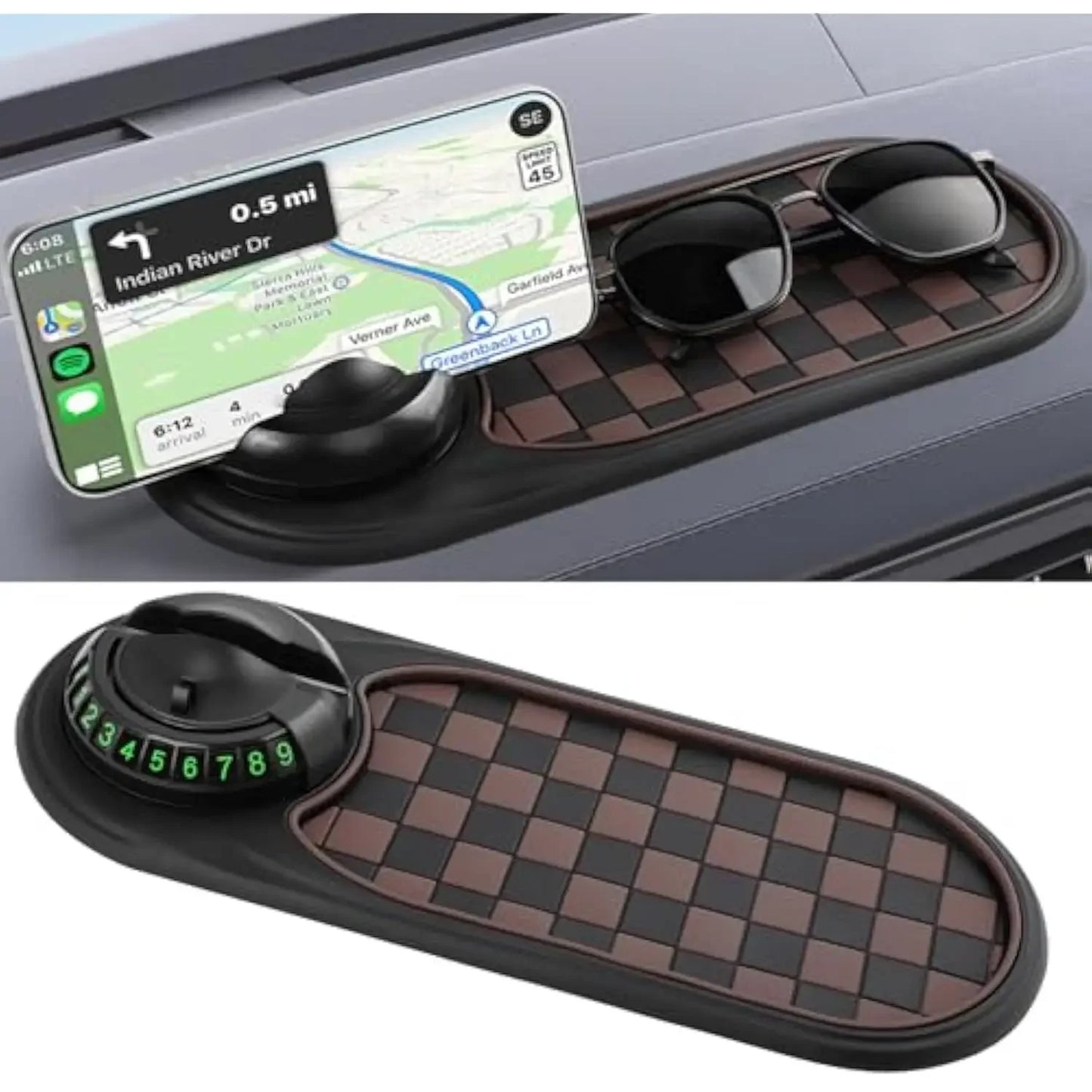 Support de téléphone pour tableau de bord de voiture, tapis antidérapant, Rotation à 360 degrés, support universel, plaque d'immatriculation de stationnement, accessoires d'intérieur multifonctionnels