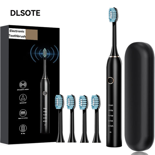 Brosse à dents électrique sonique pour adulte, aste, avec 4 têtes de rechange, 5 modes et 3 minutes intelligentes