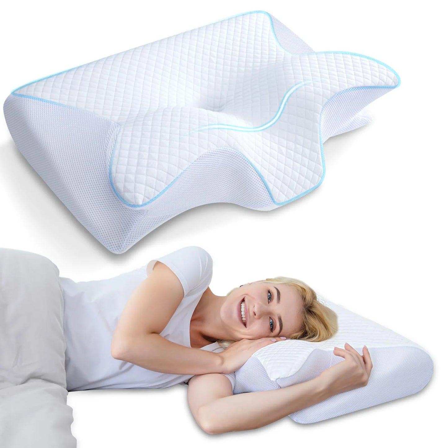 Oreiller ergonomique papillon pour le cou en mousse à mémoire de forme à rebond lent, soutien cervical pour un sommeil confortable, nouveau design en forme de corne