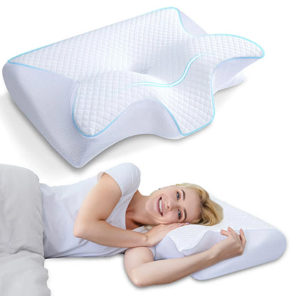 Oreiller ergonomique papillon pour le cou en mousse à mémoire de forme à rebond lent, soutien cervical pour un sommeil confortable, nouveau design en forme de corne