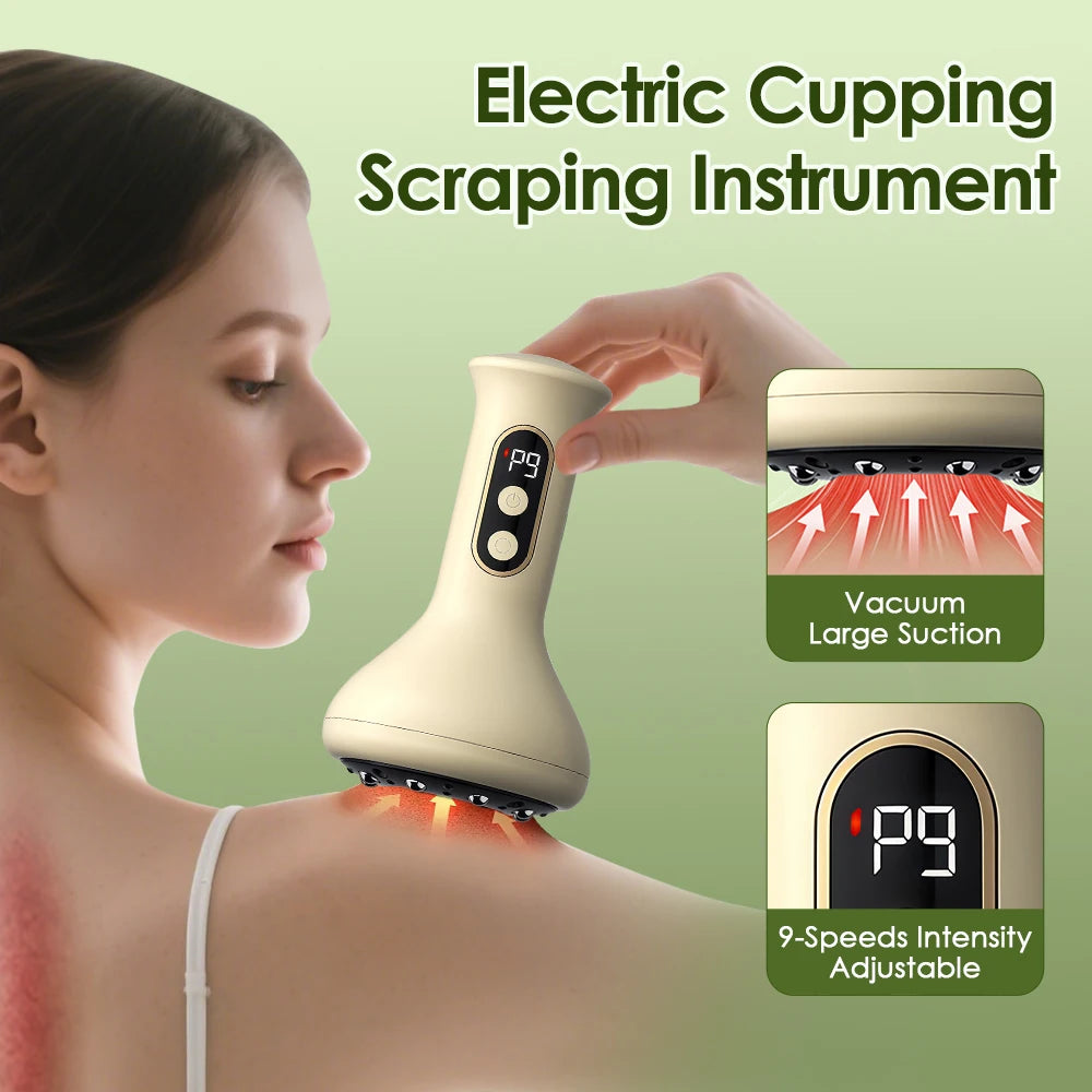 Appareil de massage électrique Gua Sha et ventouses à 9 niveaux de succion sous vide pour le ventre, l'abdomen, les jambes, les bras, le dos et le corps – Dispositif de raclage anti-cellulite