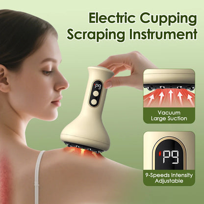 Appareil de massage électrique Gua Sha et ventouses à 9 niveaux de succion sous vide pour le ventre, l'abdomen, les jambes, les bras, le dos et le corps – Dispositif de raclage anti-cellulite
