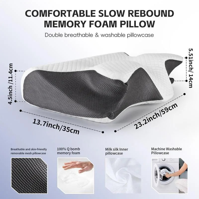Oreiller ergonomique papillon pour le cou en mousse à mémoire de forme à rebond lent, soutien cervical pour un sommeil confortable, nouveau design en forme de corne