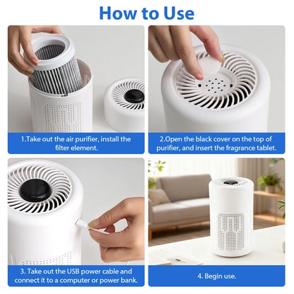 Purificateur d'air, générateur d'ions négatifs, odeur de fumée, purificateur d'air Portable USB pour filtre HEPA domestique, purification efficace de l'air