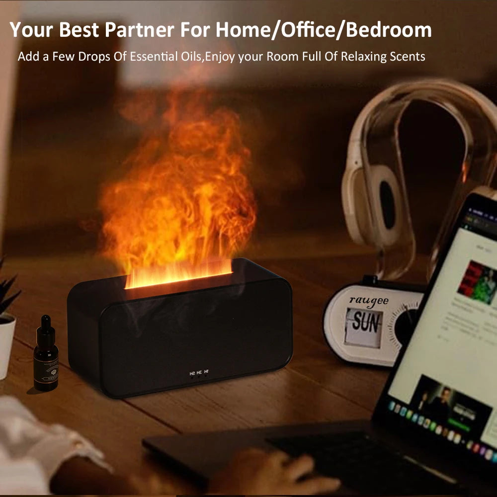 Humidificateur d'air et d'arôme avec lumière LED, diffuseur de parfum, humidificateurs de château essentiels, mini flamme, automatique, maison