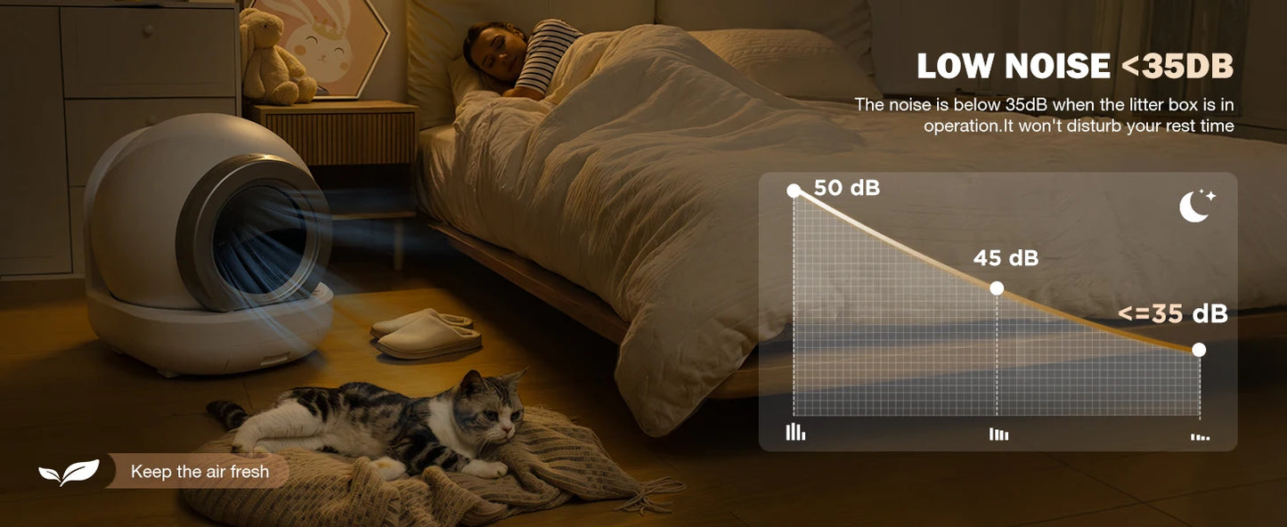 Bac à litière autonettoyant pour chat, grand bac à litière automatique pour chat avec contrôle par application, bac à litière intelligent pris en charge Wi-Fi 2,4 GHz pour chats