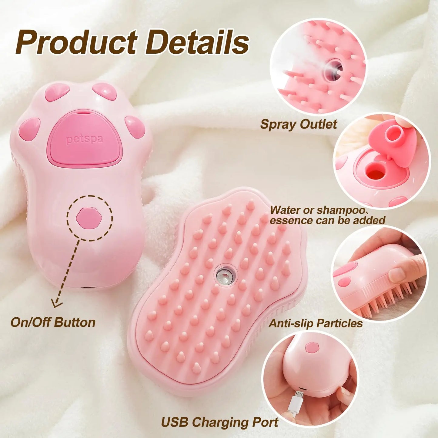 Brosse à vapeur 3 en 1 pour animaux de compagnie, peigne pour chien, brosse électrique pour pulvérisation de poils de chat, Massage, toilettage pour animaux de compagnie, peignes d'épilation