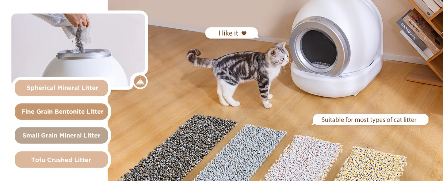 Bac à litière autonettoyant pour chat, grand bac à litière automatique pour chat avec contrôle par application, bac à litière intelligent pris en charge Wi-Fi 2,4 GHz pour chats