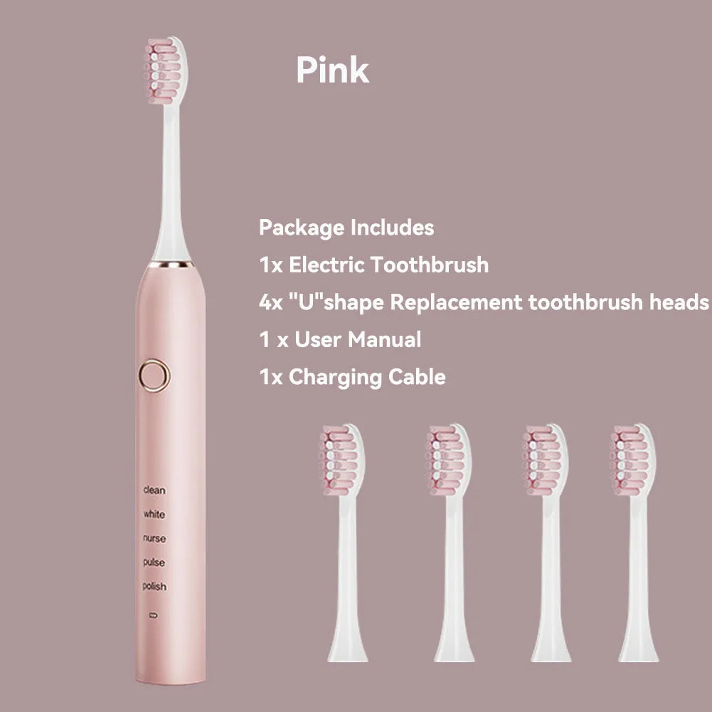 Brosse à dents électrique sonique pour adulte, aste, avec 4 têtes de rechange, 5 modes et 3 minutes intelligentes
