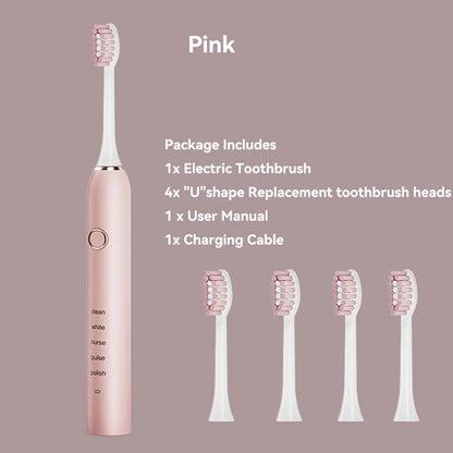 Brosse à dents électrique sonique pour adulte, aste, avec 4 têtes de rechange, 5 modes et 3 minutes intelligentes