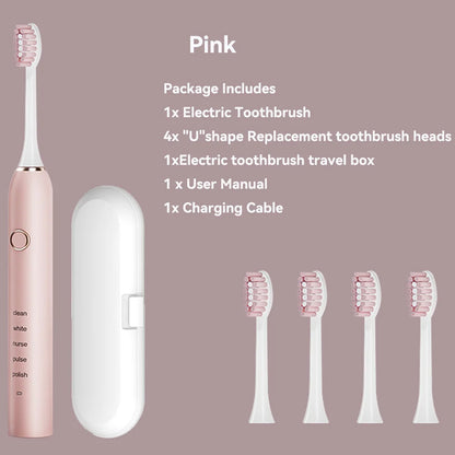 Brosse à dents électrique sonique pour adulte, aste, avec 4 têtes de rechange, 5 modes et 3 minutes intelligentes