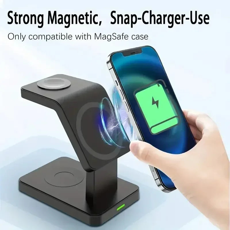 Support de chargeur magnétique sans fil 3 en 1, pour iPhone 15 14 13 12 Pro Max Apple Watch 1-8 AirPods Macsafe, Station de charge rapide