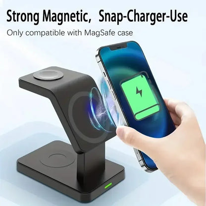 Support de chargeur magnétique sans fil 3 en 1, pour iPhone 15 14 13 12 Pro Max Apple Watch 1-8 AirPods Macsafe, Station de charge rapide