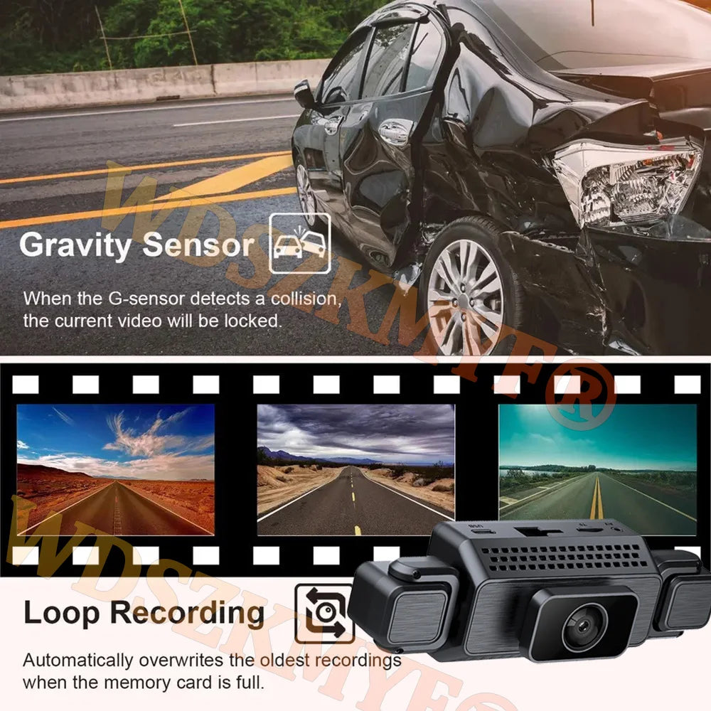 Prada Cam-Enregistreur vidéo de voiture avec vision nocturne, caméra WiFi 360 °, 3/4 canaux, dashcam voiture，caméra de recul，caméra 1080P, DVR, moniteur de stationnement 24h, vue avant droite et arrière, boîte noir