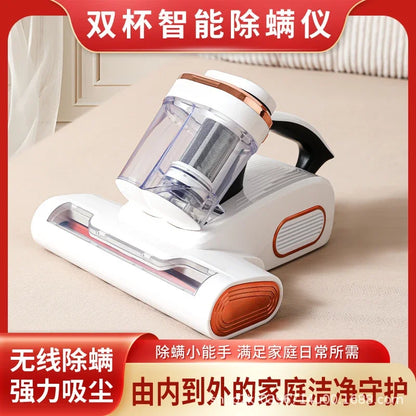 Aspirateur anti-acariens sans fil à forte aspiration avec double bac de collecte de poussière et lumière UV pour le nettoyage de la literie et des canapés à la maison